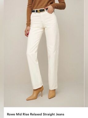 Reformation Rowe Mid Rise
Relaxed Straight Jeans in Cream